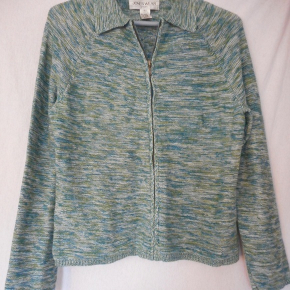 Jones Wear Green Zip front Cardigan Sweater - Picture 2 of 6